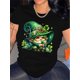 thumbnail image 2 of Camiseta con estampado de duende y trébol del Día de San Patricio, cuello redondo informal para mujer, tejido de punto de algodón, largo normal, ajuste cómodo, camiseta de manga corta de moda para adu, 2 of 6