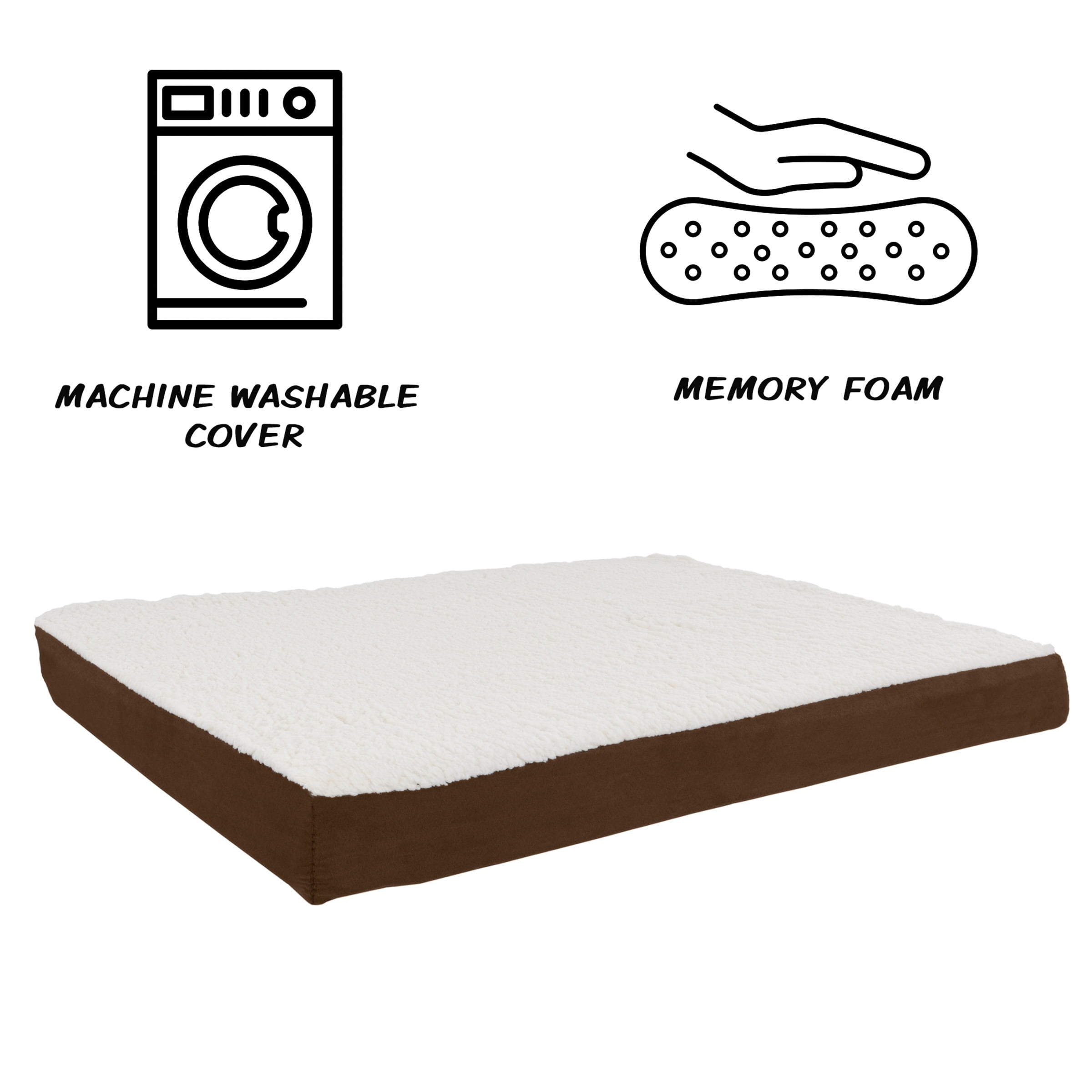 PETMAKER 36x27 Orthopedic Dog Bed with Memory Foam and Sherpa Cover, Brown