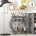 thumbnail image 6 of Black Glass Bar Carts 2 Tiers Rolling Home Serving Cart with Wine Rack and Wheels,Modern Metal Round Wine Cart with Glass,Industrial Mobile Storage Kitchen Trolley for Kitchen, Bar, Living Room, 6 of 8