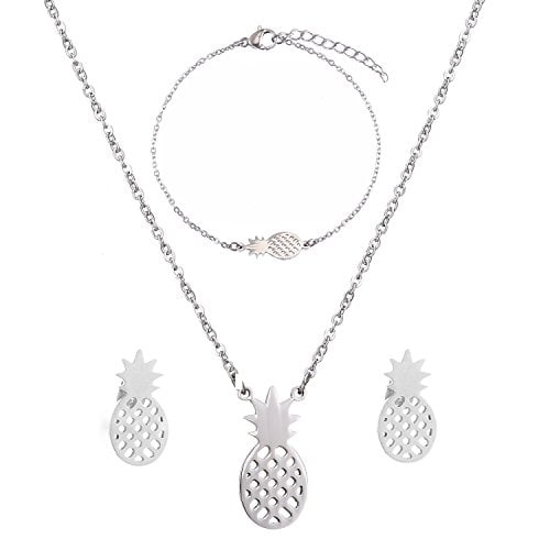 Earrings+Bracelets+Necklaces Jewelry Set SKQIR Pineapple Necklace,Womens Tiny Handmade Stainless Steel Pineapple Jewelry Sets