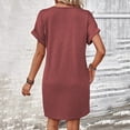 thumbnail image 4 of Birdeem Robes pour Femmes Robe à Manches Courtes Raglan Col en V Boutonnée Couleur Unie, 4 of 12