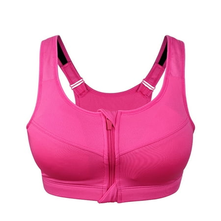 

Dcastle Clearance! Women Padded Seamless Sport Bra Front Zip Gym Fitness Workout Running Vest Rose red L