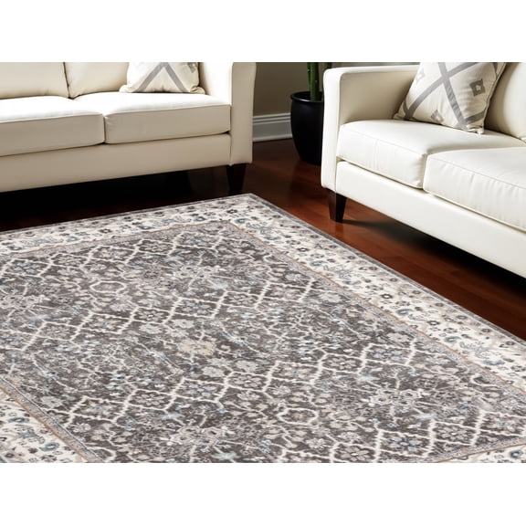 8' X 10' Gray Floral Power Loom Area Rug