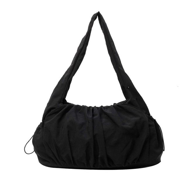 Women Korean Fashion Pleated Shoulder Bag Multiple Pocket Fashionable Solid Color Large Capacity Nylon Underarm Handbag Yellow