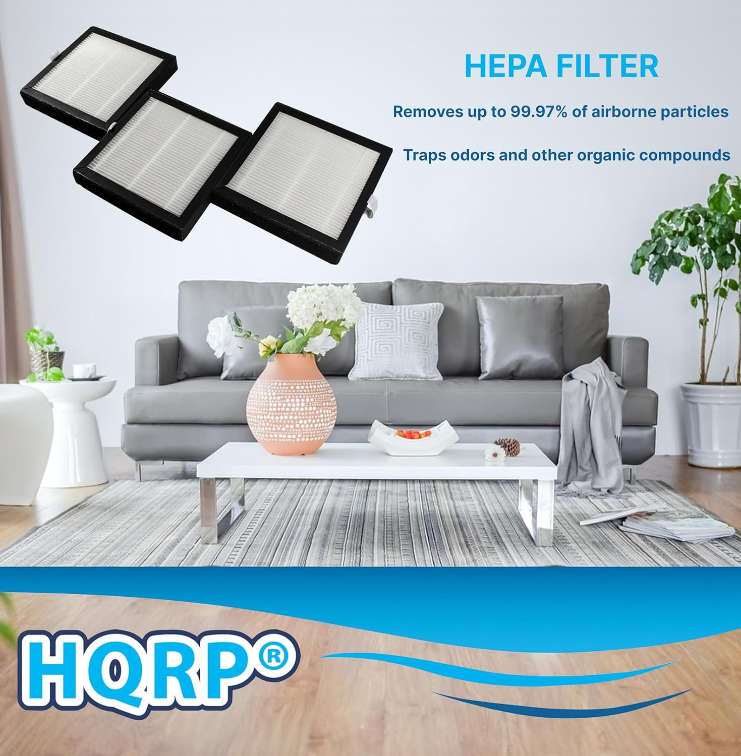 HQRP 3-Pack HEPA Filters Compatible with Afloia (AQ8/Q8) / Honati/Hysure Q7 / Tenergy Sorbi 2-in-1 Air Purifier