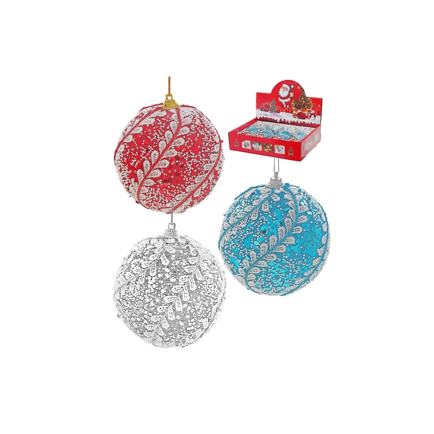 Christmas 10Cm Ornaments Lacy - Set of 12