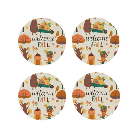 

Tideii Autumn In The Forest for Leather Coasters 4 Pieces Anti-fouling and Anti-scalding Decorative Coasters Suitable for Restaurants Kitchens Coffee Shops-Round Shape