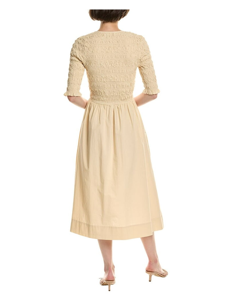 tea party midi dress Classic Tea Party Light Wash Denim Button Front Pleated Midi Dress