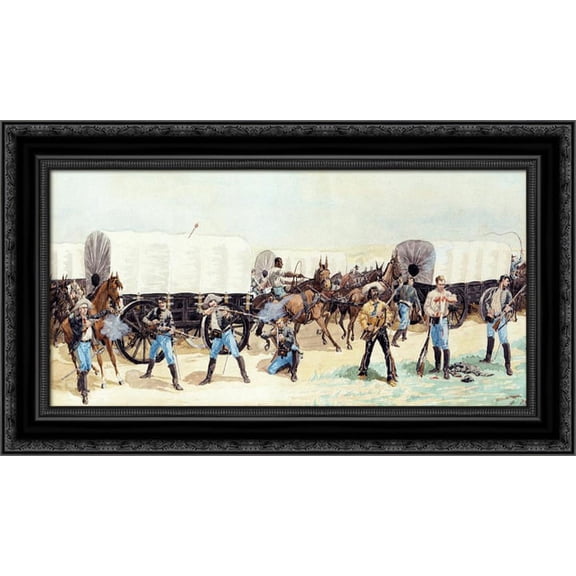 Attack on the Supply Train 24x15 Black Ornate Wood Framed Canvas Art by Remington, Frederic