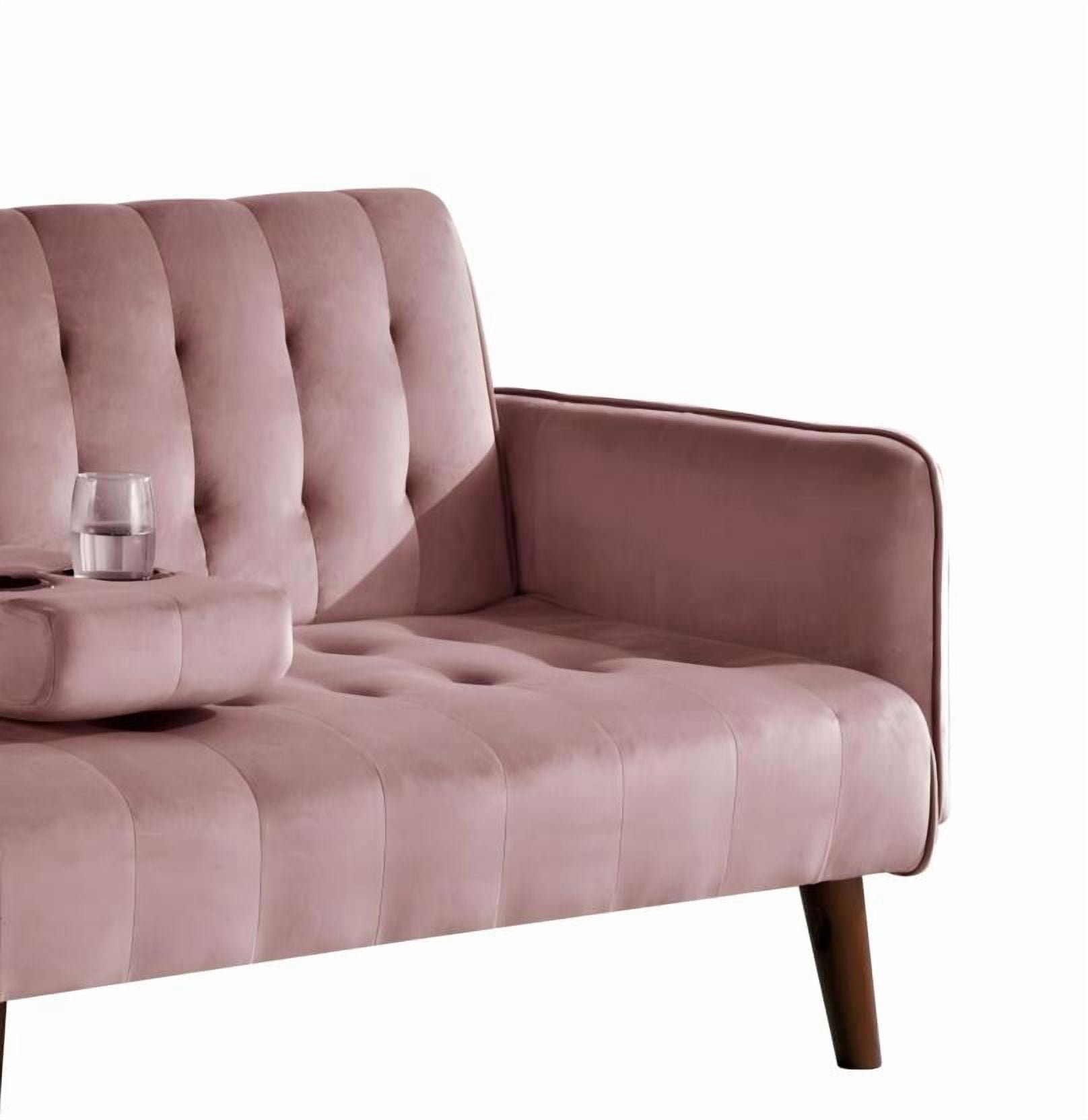 Gewnee 72" Sleeper Sofa Bed, Convertible Linen Futon Couch with Folding Backrest with Cup Holder,Modern Couch for Home and Guest Room，Pink