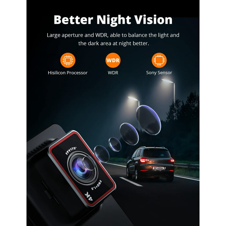 Kingslim 4K Dashcam Avant Intérieur - D1 Pro Caméra Embarquée pour Voiture  avec GPS Wi-FI, Double Caméra de Voiture 4K/1080P, Grand Angle 340°
