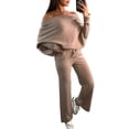 thumbnail image 5 of Quixlent 2 Pcs/Set Women Top Pants Set Off Shoulder Long Bat Sleeves Sweatshirt Elastic Waist Flared Sweatpants Sport Outfit Autumn Casual Tracksuit, 5 of 8
