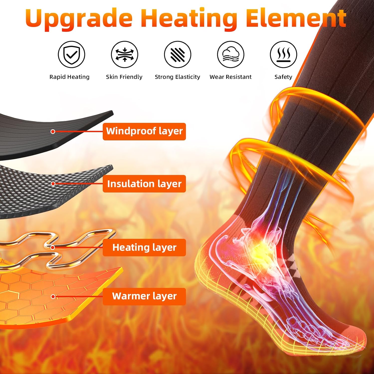 Ferdiiz Heated Socks, Electric Heated Socks for Men Women, Rechargeable Battery Heat Up to 8 Hours, Winter Washable Thermal Socks Foot Warmer for Outdoor Camping Skiing Fishing Hunting