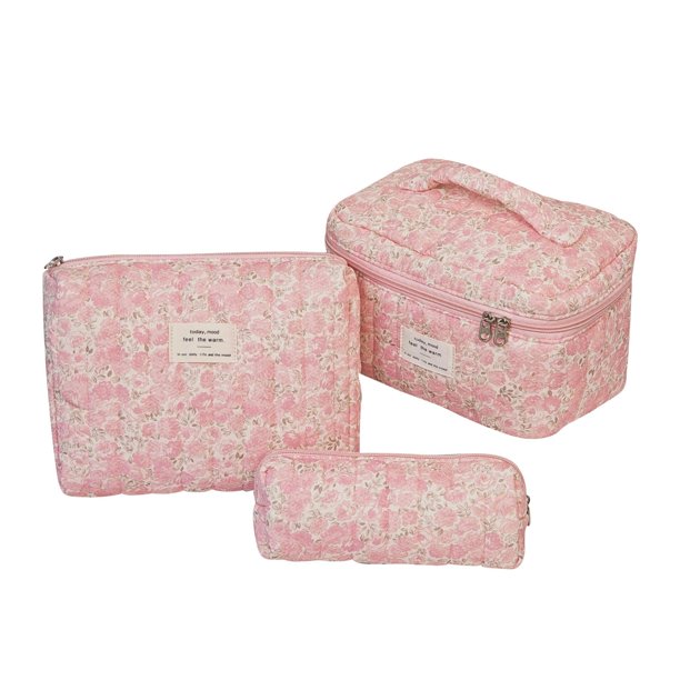 Pisexur Belleza Maquillaje Bolsa de cosméticos portátil acolchada de gran capacidad, bolsa de almacenamiento floral acolchada, bolsa de almacenamiento para artículos de tocpara mujeres y hombres