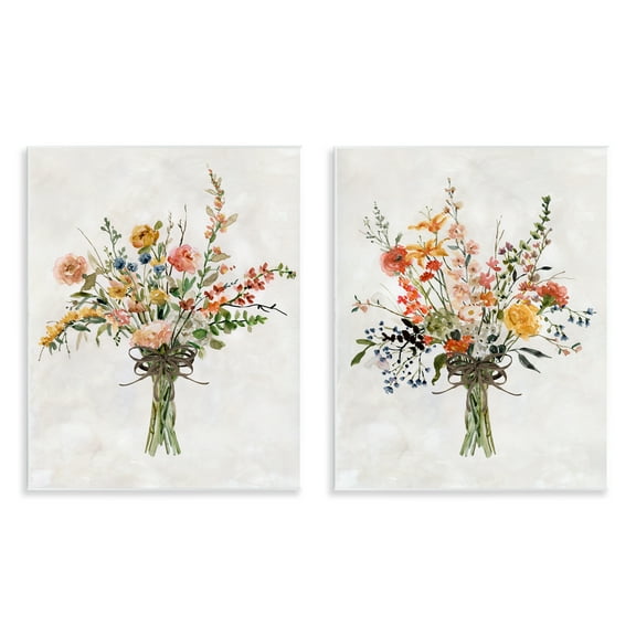 Stupell Industries Fresh Cut Tied Floral Bouquet Plants & Flowers Painting Unframed Art Print Wall Art, 11 x 14, Set of 2