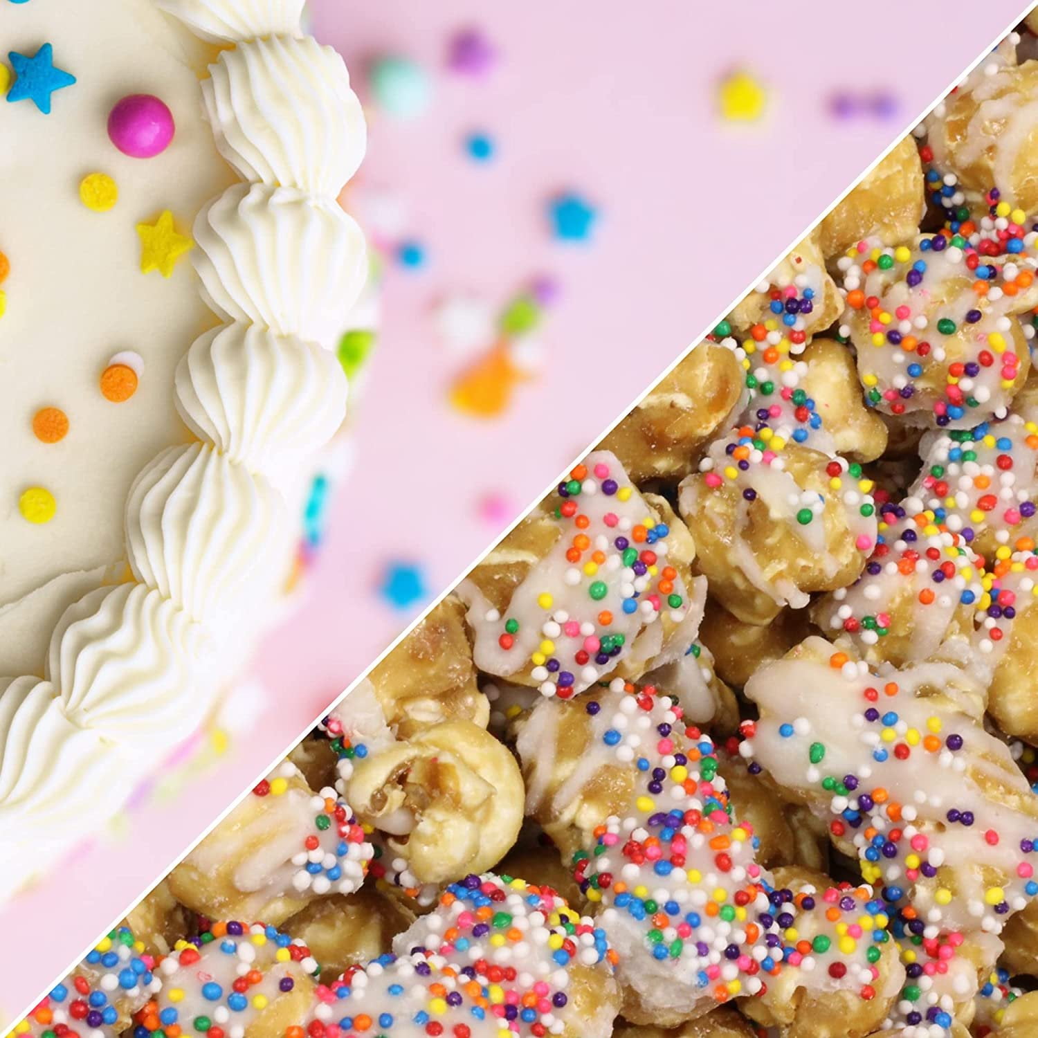 Gourmet Caramel Party Time Popcorn by Its Delish, 2 lbs Bulk Bag - Birthday Cake themed Candy Popcorn with Rainbow Nonpareils - Festive Chocolate Air Popped Sweet Crunchy Popcorn, Vegan, Kosher