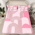 thumbnail image 2 of Manfei Geometric Lines Print Twin Sheet Sets,Retro Stripes Pattern Twin Fitted Sheet,Girls Pink Circle Flat Sheet For Teens,Breathable Home Decor,3 Pieces, 2 of 7