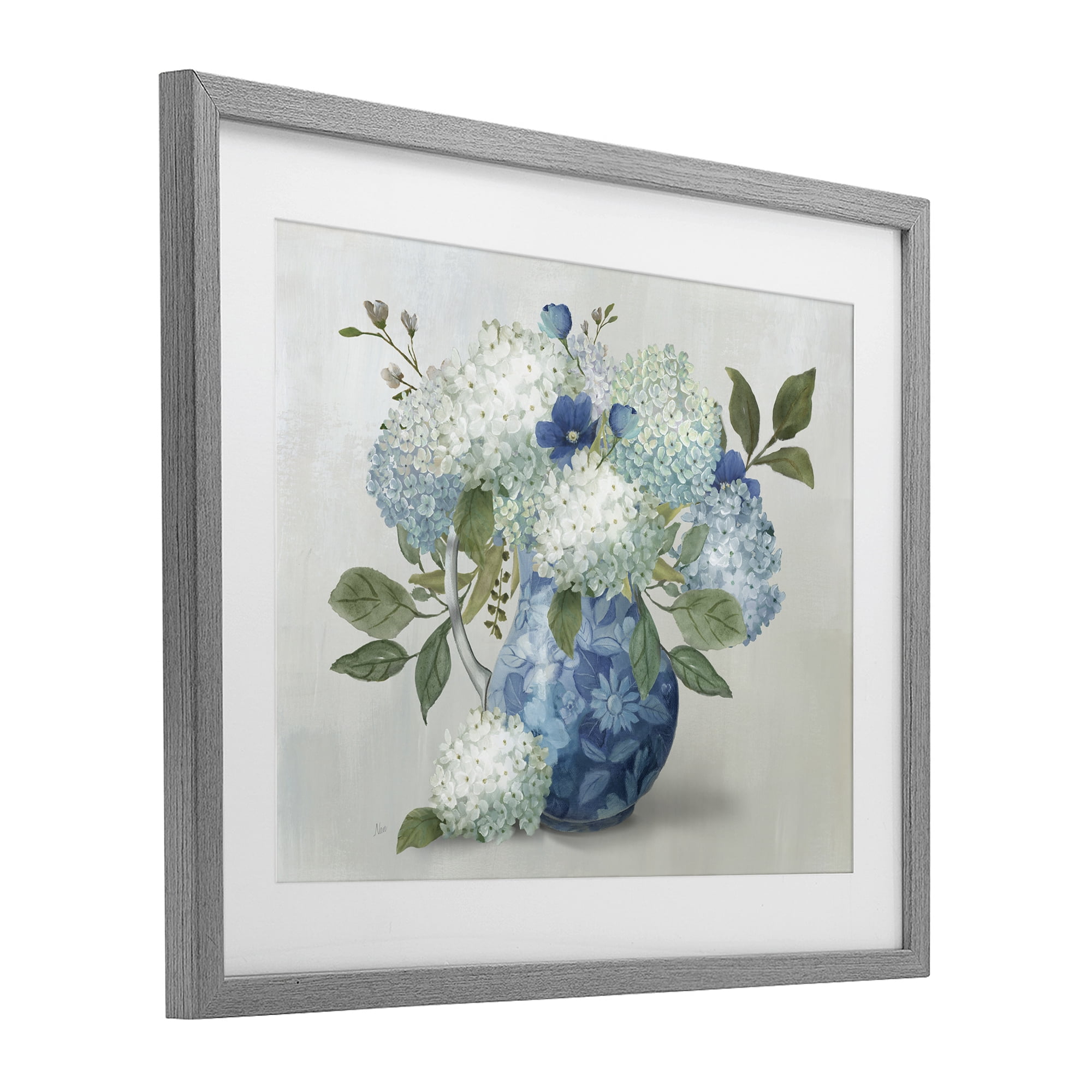 Stupell Industries Ornate Vase with Hydrangeas Gray Framed Print Under Glass, design by Nan