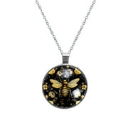 Honeybee Glass Design Circular Pendant Necklace - Elegant Statement Piece for Women
