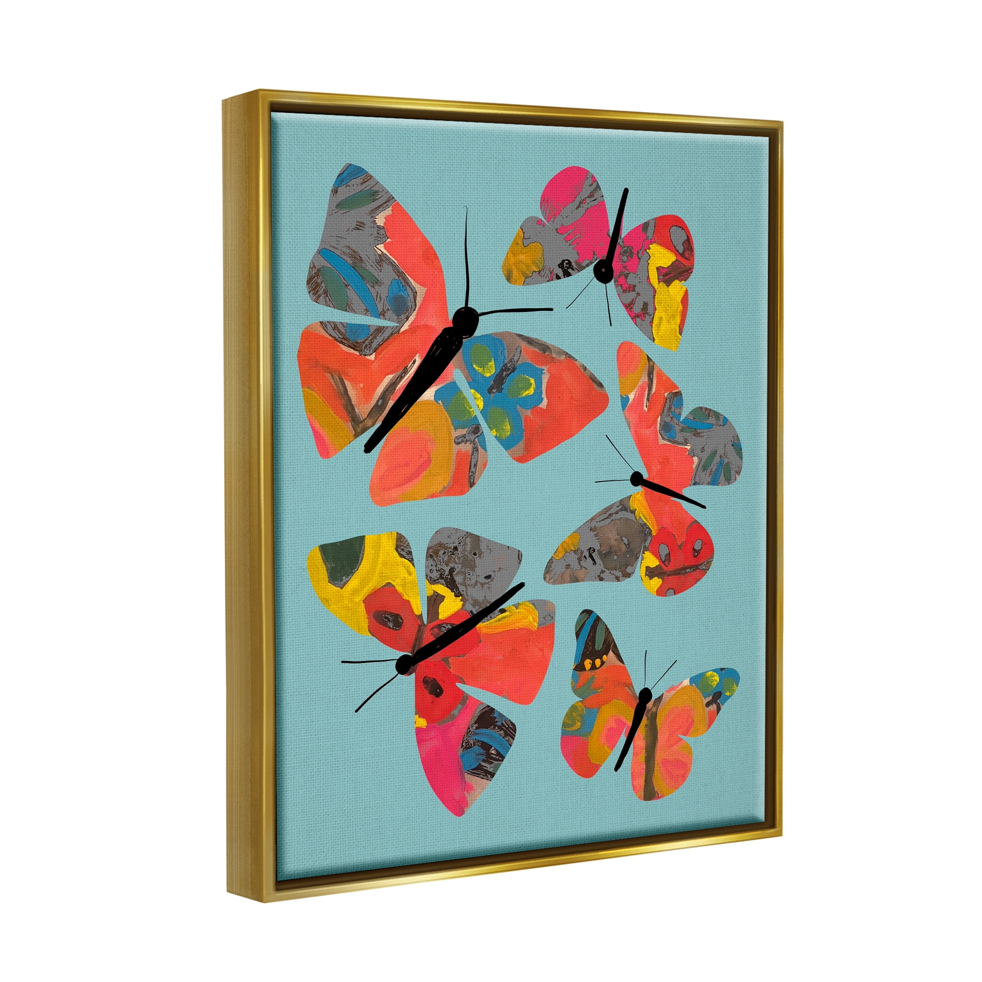 Stupell Industries Abstract Patterned Butterflies Animals & Insects Painting Gold Floater Framed Art Print Wall Art, 25 x 31