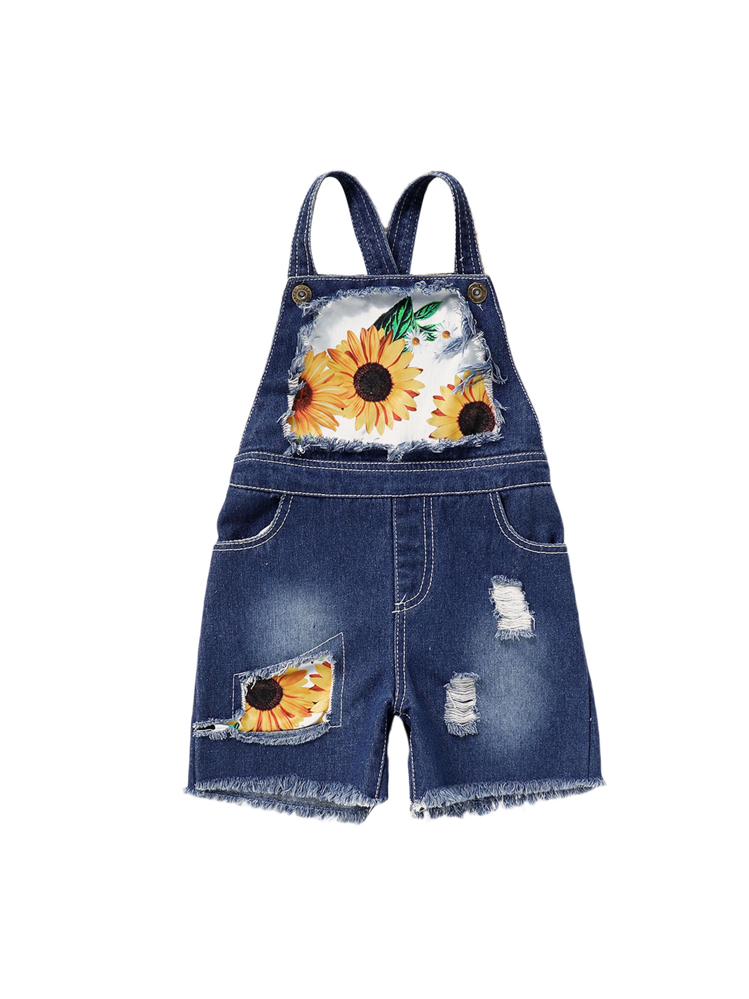 N /C Toddler Baby Girl Sunflower Overall Shorts with Pocket Summer Backless Bib Suspender One Piece Trousers 