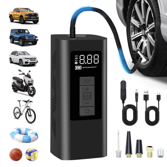 Portable Tire Inflator Air Pump, 150 Psi Air Compressor with 6000mAh Battery, 12V Dual Power