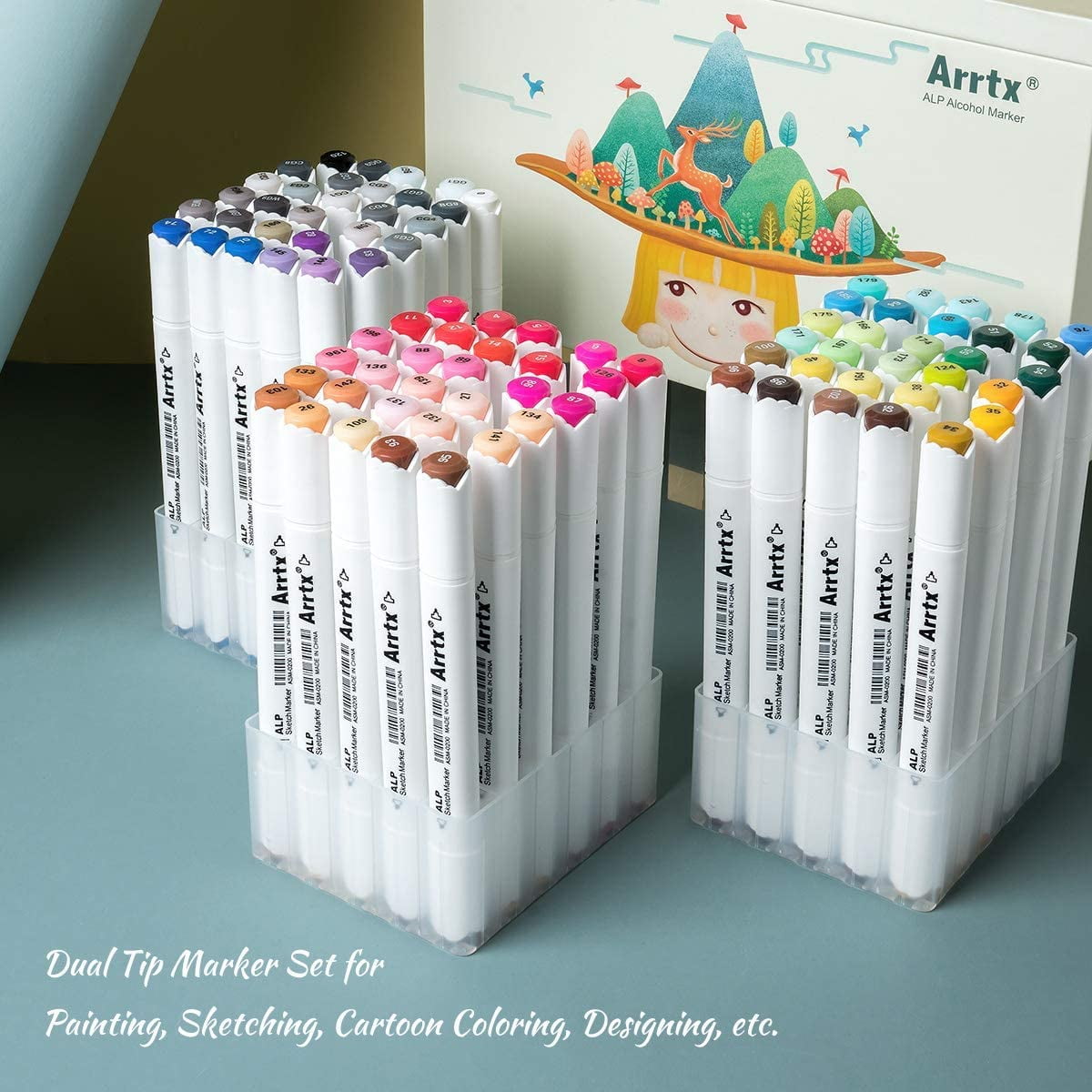 Arrtx Blue Ocean Tone 20 colori Arrtx Marker Set doppia punta Twin Penne Permanent Alcohol Based Art Markers Pen per Portrait Illustration Sketching Drawing Coloring 