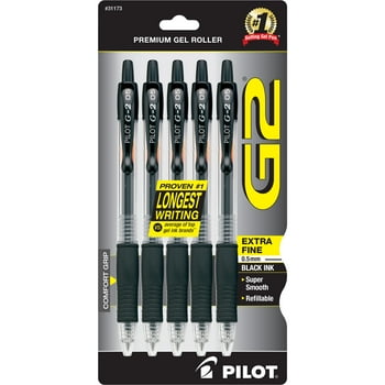 Pilot G2 Gel Pen Extra Fine Point Black Ink 5/Pack (31173) 755956