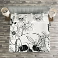 thumbnail image 3 of Ambesonne Floral Quilted Bedspread Set 3 Pcs, Skulls Butterflies, King Size, Black and White, 3 of 3