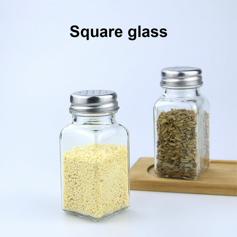 Vnanda Glass Spice Jars Empty Square Spice Bottles - Shaker Lids and Airtight Metal Caps, Silver