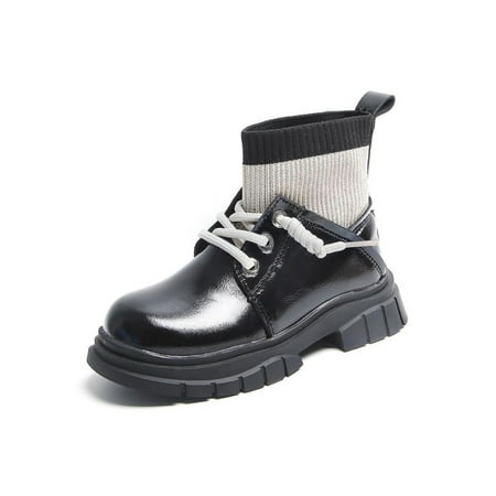 

Tenmix Girls Boys Casual Combat Boot Dress Breathable Round Toe Ankle Boots School Non-Slip Black 8C