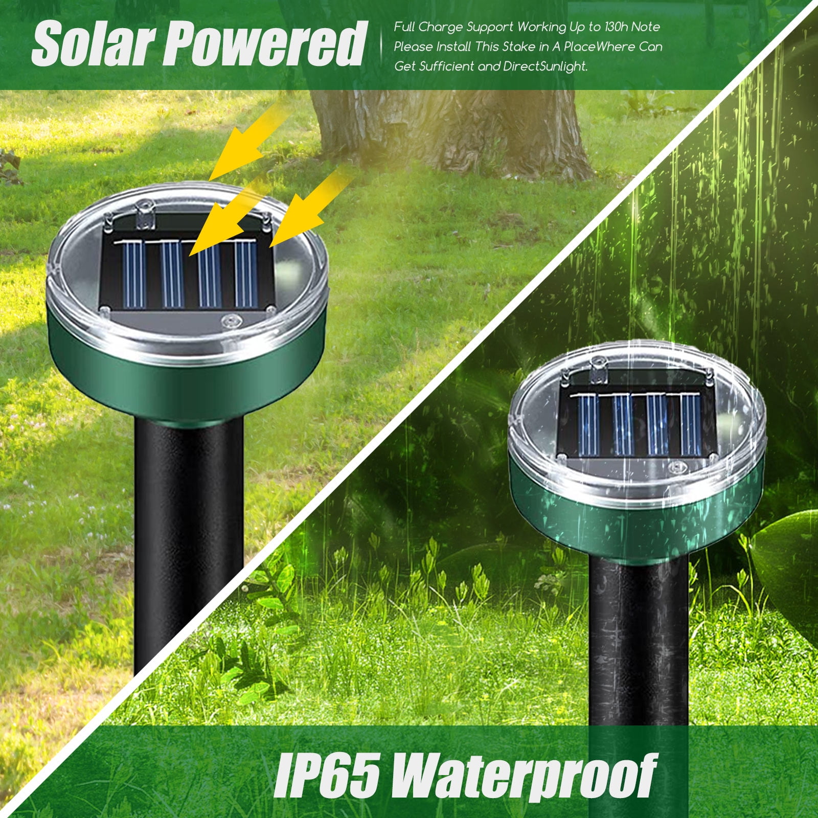JLLOM 8Pcs Solar Mole Repellent Space Ultrasonic Solar Mole Fright, Mole Control, Vole Fright Mole Repellent, Pest Control with IP65 for The Garden