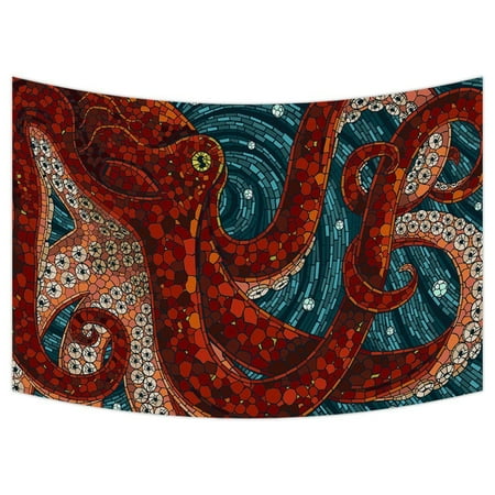Living Room Wall Hangings GCKG Ocean Octopus Tapestry,Ocean Octopus Wall Hanging Wall Decor Art for Living Room Bedroom Dorm Cotton Linen Decoration Size 90x60 inches ()
