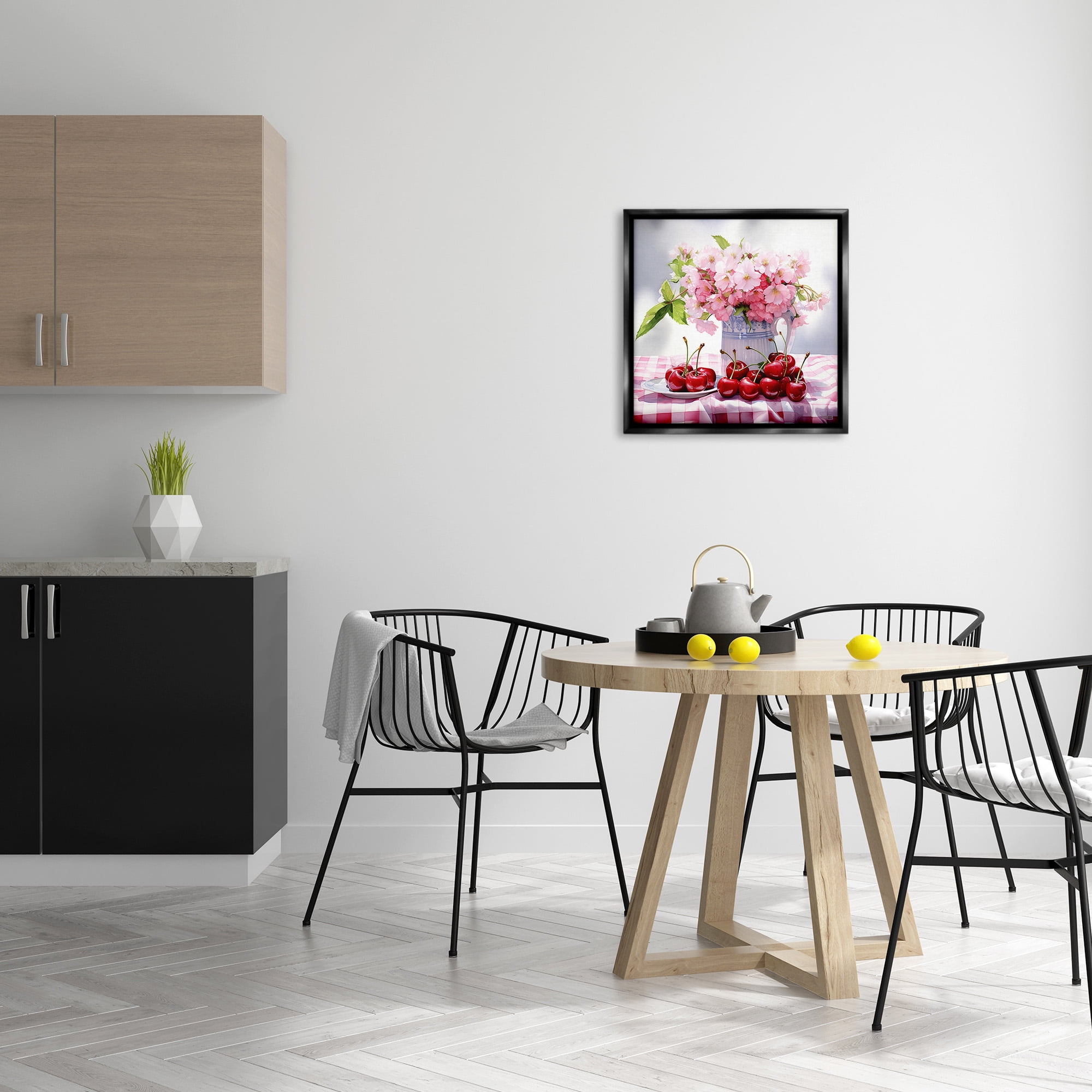 Stupell Industries Cherries & Blossoms Bouquet Botanical & Floral Painting Black Floater Framed Canvas Art Print Wall Art, 25 x 25