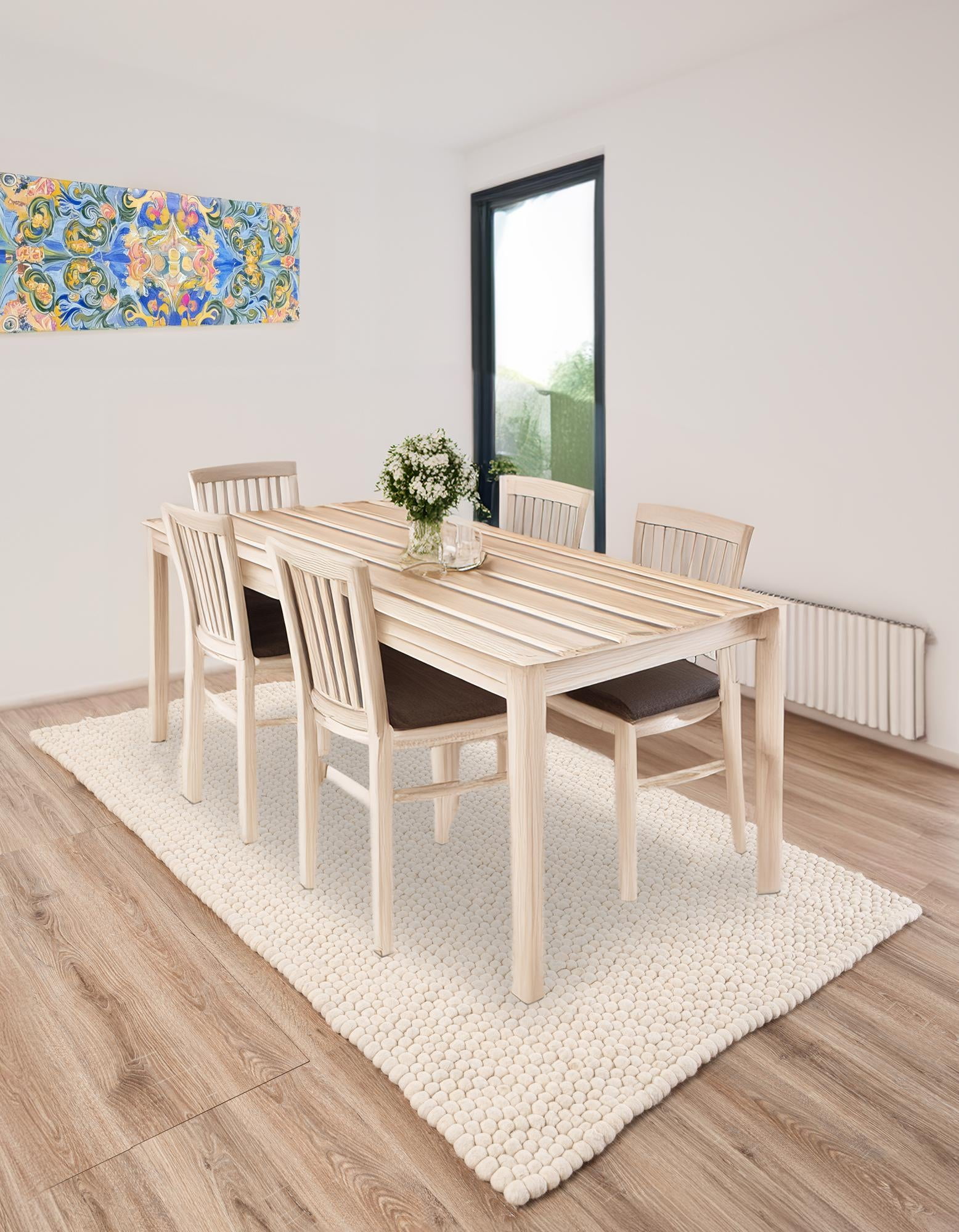 Unique Loom Felt Ball Collection Area Rug - Cloud (5' 1" x 8' Rectangle Ivory)