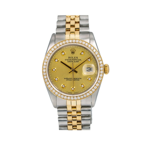 Pre-Owned Rolex Datejust 16013 36mm Champagne Diamond Dial Two-Tone Bracelet Watch