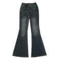 thumbnail image 4 of WRKEKC Girls Flare Jeans High Waist Solid Color Ruffled Hem Flowy Loose Fit Vintage Wash Denim Pants for 5-15 Years Kids Fall Winter, 4 of 9