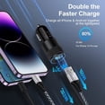 thumbnail image 3 of FiveBox 48W USB C Car Charger, Dual Port Cigarette Lighter Adapter with 3.3FT Type C Cable, Black, 3 of 7