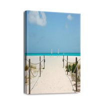 Blue Sea Coastal Canvas Art Small 12x16 inch Beach Path Scene, Perfect Wall Decor for Bathroom, Bedroom, Office, Seascape Kitchen Prints