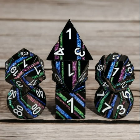 Banded Black Rainbow Mica | Metal DnD Dice Set | Dungeons & Dragons AD&D d20