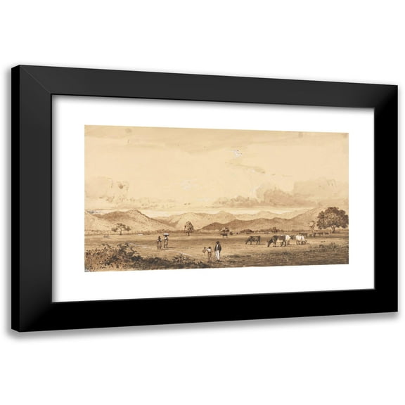 Michel Jean Cazabon 14x10 Black Modern Framed Museum Art Print Titled - Queen's Park and Mountains
