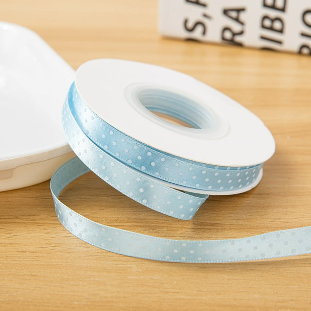 Firefly Hope 0.4 Inch x 25 Yards Polka Dot Grosgrain Ribbon, Spool Craft Ribbon for Christmas Gift Wrapping, DIY Crafts & Wedding Decor, Sky Blue