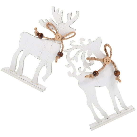 RENACLIPY 2-Pack Rustic Wooden Reindeer Christmas Ornaments Deer Shape Holiday Decorations for Home, Shelf, Tree