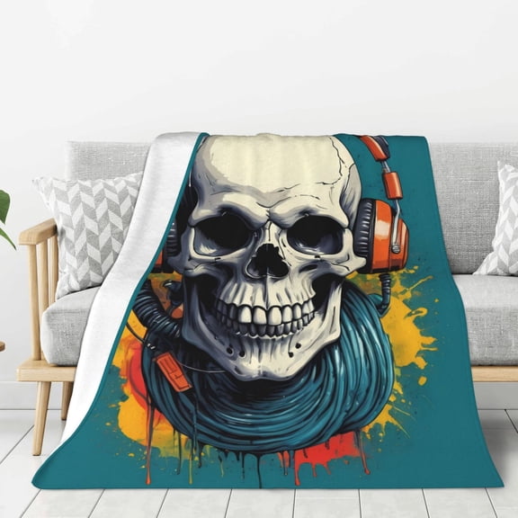 Rateoe Modern Hip-Hop Skull Pattern Flannel Throw Blanket, Ultra-soft Blanket for Bed, Couch, Car, Hypoallergenic Anti-pilling blanket-40"x30"(Vertical)