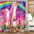 thumbnail image 6 of Unicorn Shower Curtain Set for Girls, Funny Cartoon Animal Colorful Rainbow Bathroom Curtain for Kids, Fairy Cute Little Kid Shower Curtains, Pink Waterproof Bathroom Curtains with 12 Hooks, 72X72IN, 6 of 6