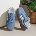 thumbnail image 6 of Suede Retro Sneakers, Color Block Stripe Sneakers, Women's Fashion Sneakers Trendy Comfortable Cute Lace-Up Shoes Tennis Work Ladies Shoes Casual Classic Retro Non Slip Lightweight Sneakers, Blue 5.5, 6 of 8