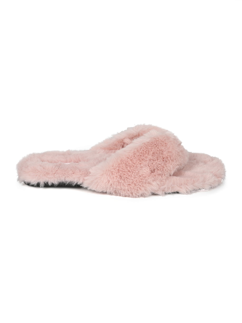 Alrisco Women Faux Fur Thong Strap Flip Flop HI49
