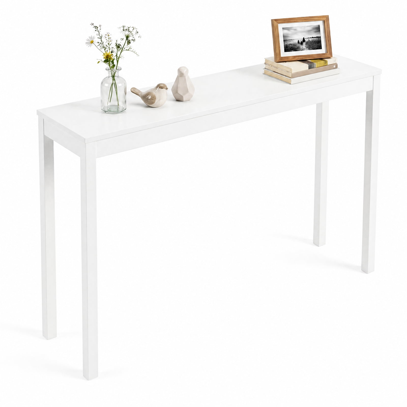 Furnibear Wooden Console Table Modern Farmhouse Narrow Sofa Table with Thickened Top for Entryway Hallway and Living Room, White