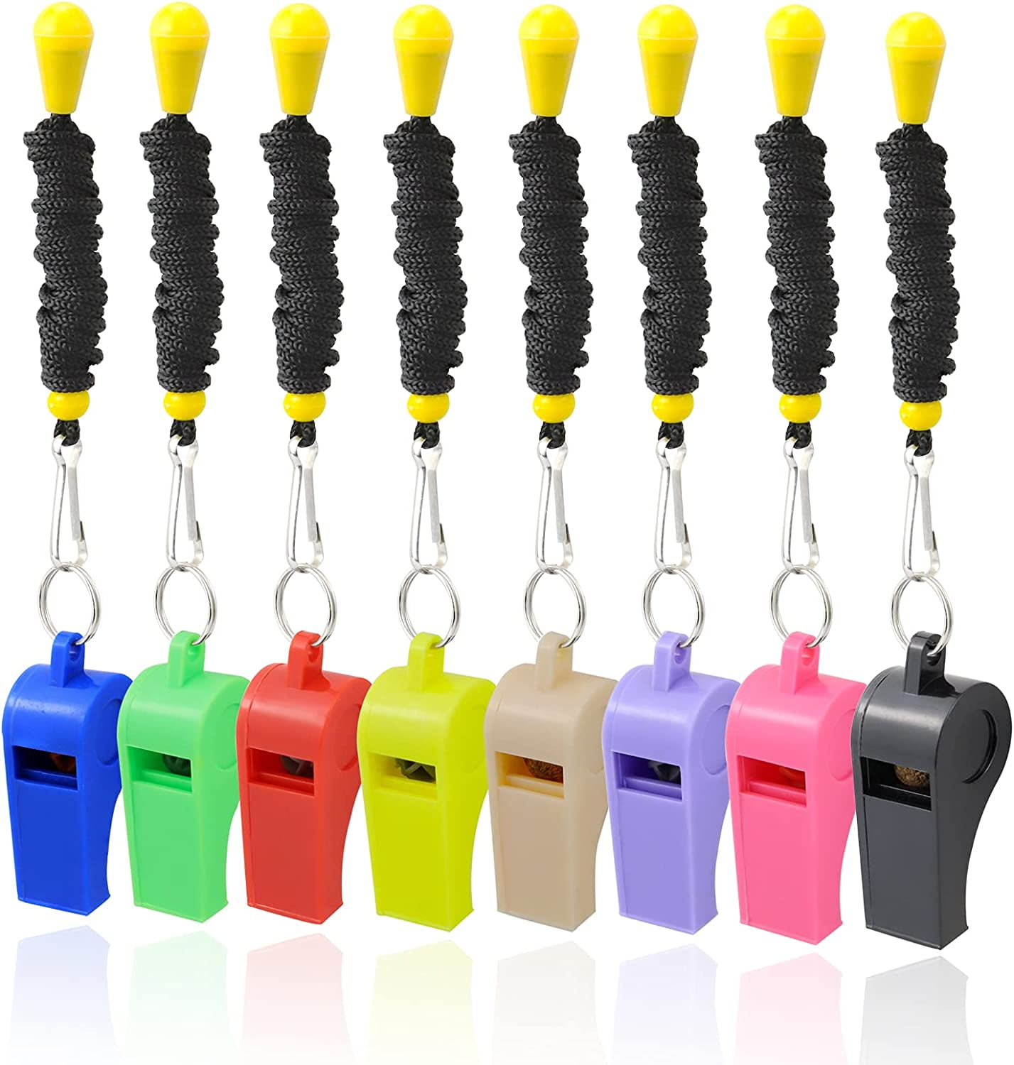 Plastic Whistles with Lanyard, 8 Pack Sports Whistle Bulk for Coach