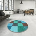 thumbnail image 4 of Ahgly Company Machine Washable Indoor Round Transitional Bright Turquoise Blue Area Rugs, 5' Round, 4 of 7